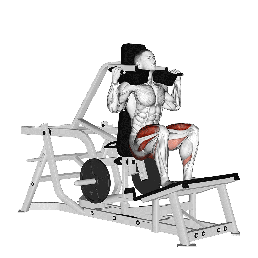 مردی در حال اجرای اسکوات وی (V-Squats)